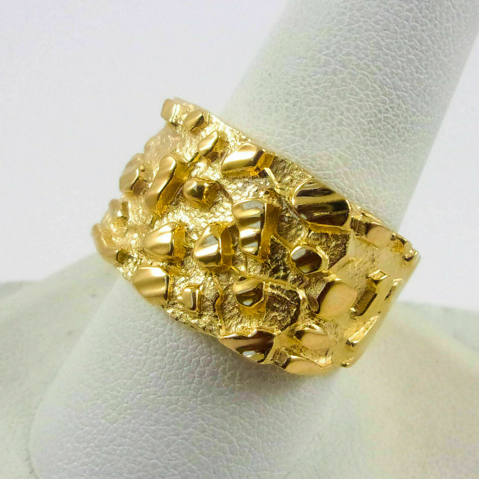 Solid 18K Yellow Gold Mens Nugget Ring Wide Face Mens Diamond Cut Size   Solid 18K Yellow Gold Mens Nugget Ring Wide Face Mens Diamond Cut Size 5 15 264905542639 8.JPG