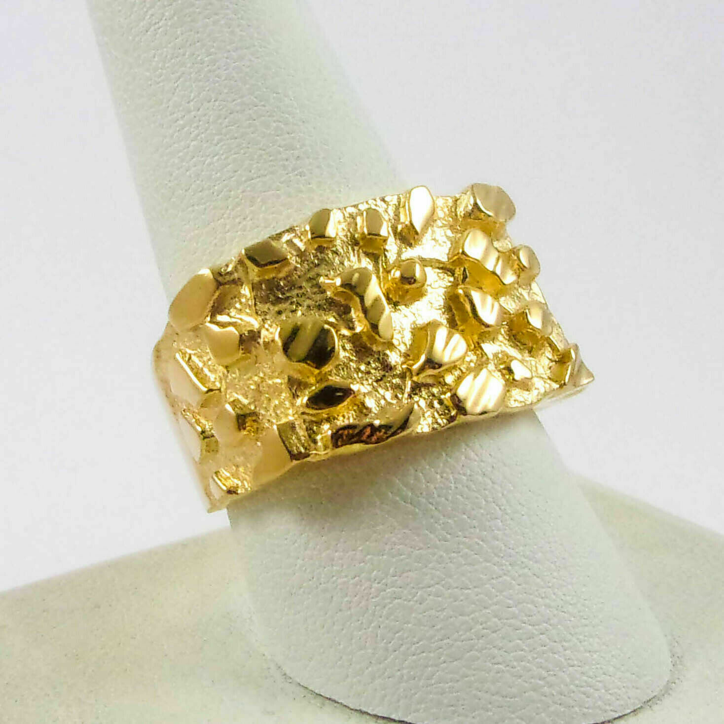 Solid 18K Yellow Gold Mens Nugget Ring Wide Face Mens Diamond Cut, Size ...